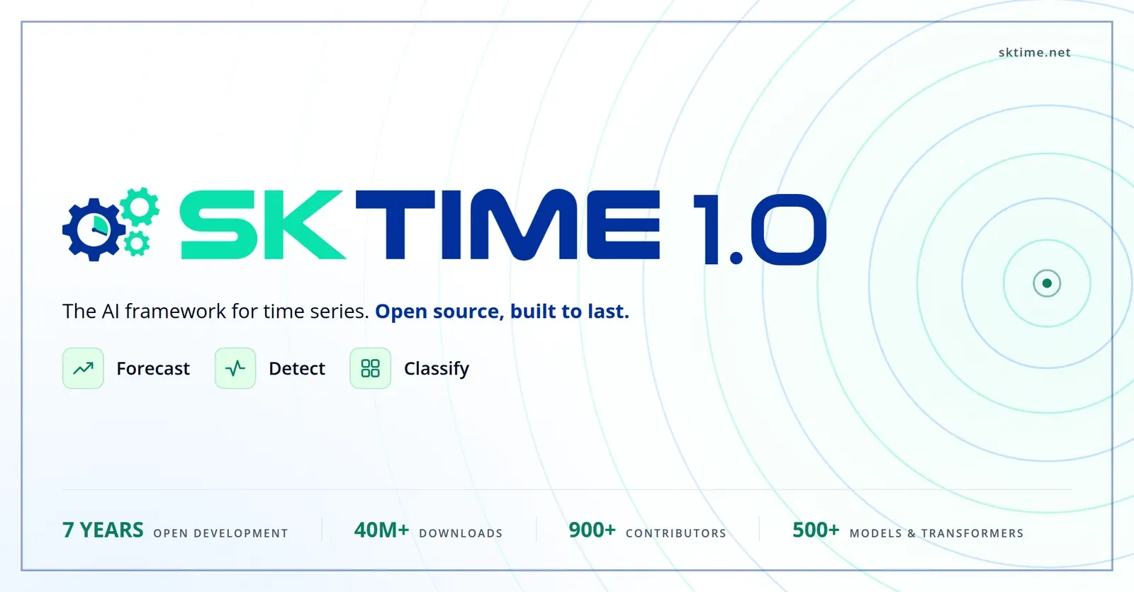 The sktime 1.0 release banner, showing the sktime logo on a light background